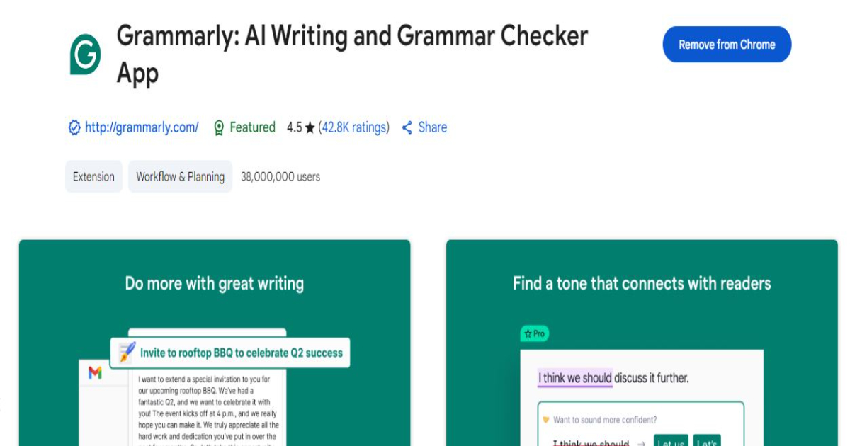 Grammarly: 25 Best Chrome Extensions to 10x Your Productivity in 2025